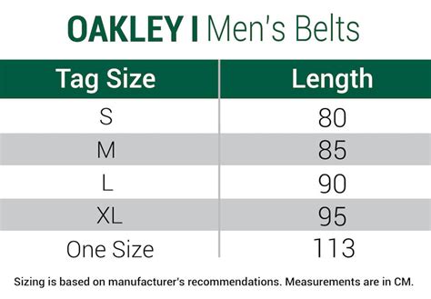 Oakley belt size chart